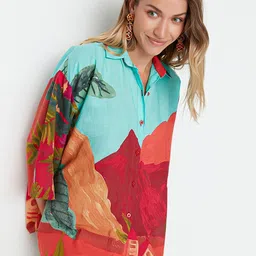 Trendyol Women Multicoloured Printed Pure Cotton Shirt with Shorts Co-Ords Set-image-5