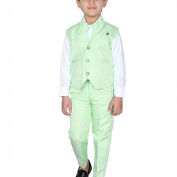 FOURFOLDS Boys Green & White Solid Shirt with Trousers-picture-12