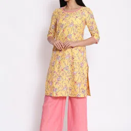 AURELIA Women Yellow Floral Printed Kurta with Palazzos-image-68