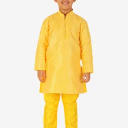 Pro-Ethic STYLE DEVELOPER Boys Yellow Pure Silk Kurta with Pyjamas-25