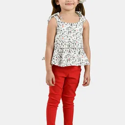 Peppermint Girls Red & White Printed T-shirt with Trousers-image-45