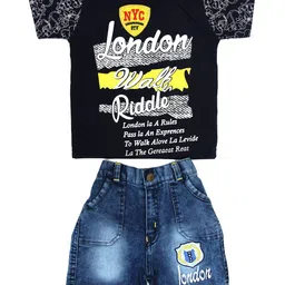 BAESD Boys Printed Pure Cotton Round Neck T-Shirt With Denim Shorts-image-95