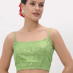 studio rasa Sequinned Embellished Net Spaghetti Saree Blouse-21