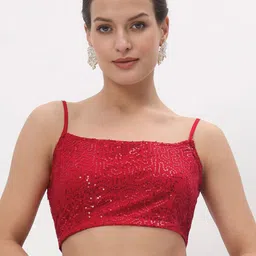 studio rasa Embroidered Net Spaghetti Saree Blouse-image-2