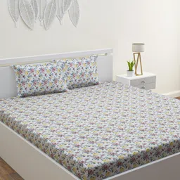 HOME AFFAIRS Off White & Red Floral 180 TC Queen Bedsheet with 2 Pillow Covers-image-20