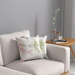 ROSARA HOME White & Green Set of 2 Floral Square Cushion Covers-49