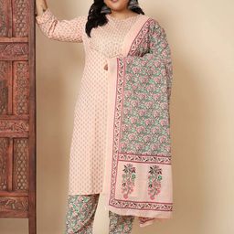 Vbuyz Plus Size Floral Printed Regular Gotta Patti Kurta & Trousers With Dupatta-picture-25