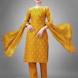 ARADHNA Ethnic Motifs Embroidred Kurta with Trousers & Dupatta-picture-44