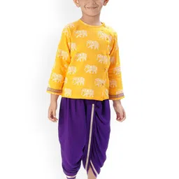 LIL DRAMA Boys Ethnic Motifs Printed Gotta Patti Kurti With Dhoti Pants-picture-15