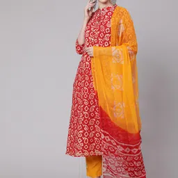 GLAM ROOTS Women Red Ethnic Motifs Dyed Gotta Patti Pure Cotton Kurta with Trousers & With Dupatta-36