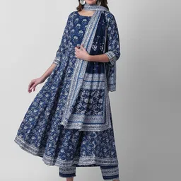 JANAKDULARI CREATION Floral Printed Pure Cotton A-Line Kurta with Palazzos & Dupatta-16