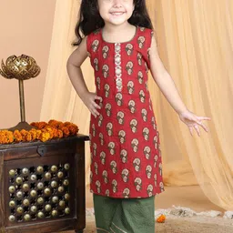 Kinder Kids Girls Floral Printed Gotta Patti Pure Cotton Kurta With Palazzos-picture-37