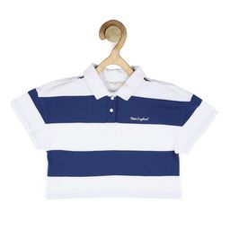 Peter England Girls White & Blue Striped Polo Collar Cotton T-shirt-image-37