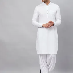 VASTRAMAY Men Mandarin Collar Pathani Kurta with Patiala Set-image-11