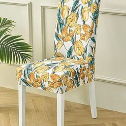 HOUSE OF QUIRK White & Orange 4 Pieces Floral Print Removable Elastic Chair Covers-picture-22