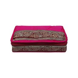 Kuber Industries Pink 5-Pouch Cotton Foldable Lace Jewellery Kit-image-62