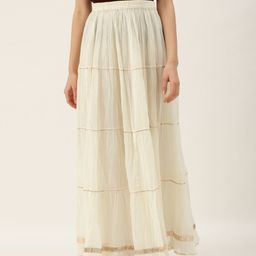 Varanga Women Cream-Coloured Flared Tiered Maxi Skirt-picture-54