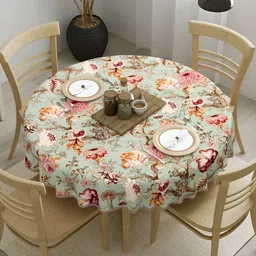 Clasiko Sea Green & Pink Floral Cotton Round 4-Seater Table Cover-14