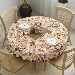 Clasiko Beige & Maroon Printed Pure Cotton 4-Seater Table Cover-30