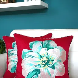 TARA- Sparkling Homes Fuchsia & Green Set of 2 Embroidered Square Cushion Covers-1