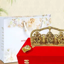 INTERNATIONAL GIFT Beige & Red  Laxmi Ganesh Sarswati With Swastik Diya Gift Sets-image-23