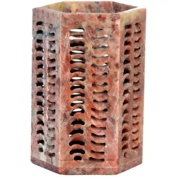 Avinash Handicrafts Brown Reusable Carved Hexagonal Brush Holder-20