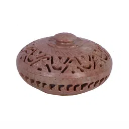 Avinash Handicrafts Brown Reusable Carved Round Jewellery Box-image-10