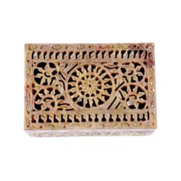 Avinash Handicrafts Beige Textured Reusable Carved Rectangle Jewellery Box-22