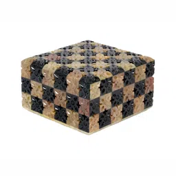 Avinash Handicrafts Beige & Black Reusable Carved Jewellery Box chess style-45
