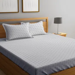 KLOTTHE Grey Geometric Printed 300 TC King Bedsheet With 2 Pillow Covers-image-65