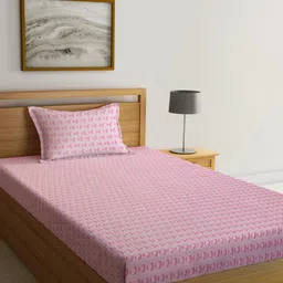 KLOTTHE Pink Geometric Printed 300TC Single Bedsheet With 1 Pillow Cover-image-22