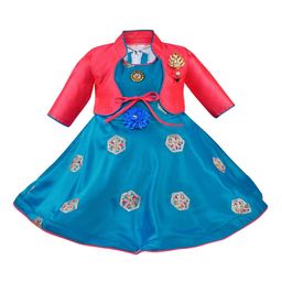Wish Karo Blue & Red Embellished Satin Dress With Shrug-image-19