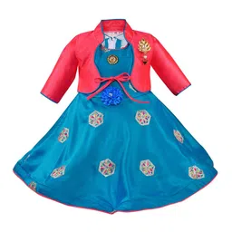 Wish Karo Girls Blue Floral Satin Dress-picture-40