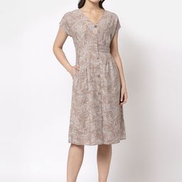 Gipsy Women Coffee Brown Floral Satin A-Line Dress-image-31