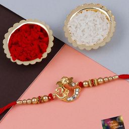 Silver Shine Set Of 2 Bro & Ganesh Charm Rakhi With Roli Rice & Greeting Card-image-89