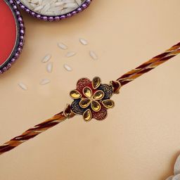 STYBUZZ Maroon Rakhi With Rolichawal & Greeting Card-image-0