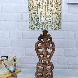 Homesake Sculptural Yellow & Brown Printed Wood Table Lamp With Savannah shade-4
