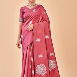 Anouk Purple & Gold-Toned Floral Embroidered Saree-image-11