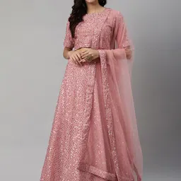 SHUBHKALA Embellished Sequinned Semi-Stitched Lehenga & Unstitched Blouse With Dupatta-picture-1