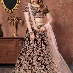 FABPIXEL Maroon & Pink Embroidered Bridal Lehenga Choli Set With Dupatta-picture-55