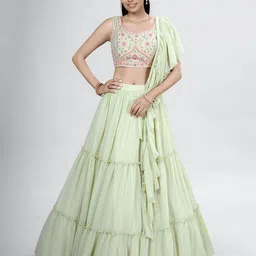 Fusionic Embellished Thread Work Semi-Stitched Lehenga & Unstitched Blouse With Dupatta-3