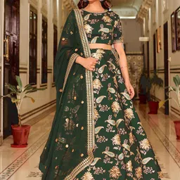 FABPIXEL Floral Embroidered Semi-Stitched Lehenga & Unstitched Blouse With Dupatta-picture-29
