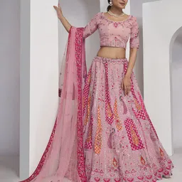 Fusionic Embroidered Thread Work Semi-Stitched Lehenga & Unstitched Blouse With Dupatta-picture-15