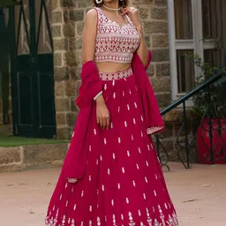 Kedar Fab Embroidered Thread Work Semi-Stitched Lehenga & Unstitched Blouse With Dupatta-image-5