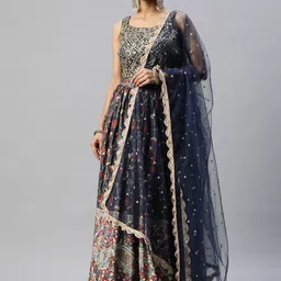FABPIXEL Embroidered Mirror Work Semi-Stitched Lehenga & Unstitched Blouse With Dupatta-13