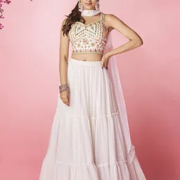 Fusionic Embroidered Mirror Work Semi-Stitched Lehenga & Unstitched Blouse With Dupatta-picture-3
