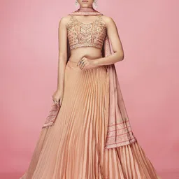 Fusionic Embroidered Mirror Work Semi-Stitched Lehenga & Unstitched Blouse With Dupatta-picture-43