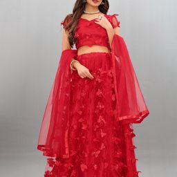 APNISHA Women Red Embroidered Ready to Wear Lehenga & Unstitched Blouse With Dupatta-picture-12