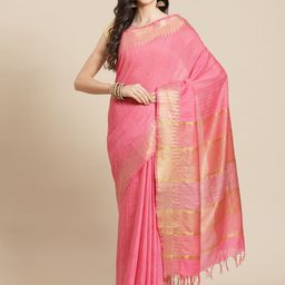 swatika Pink & Golden Self Striped Bhagalpuri Saree-image-98