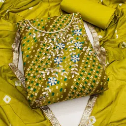 KALINI Bandhani Printed Beads and Stones Unstitched Dress Material-picture-0